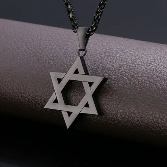 Black Jewish Star of David Necklace - Picture 1 of 4